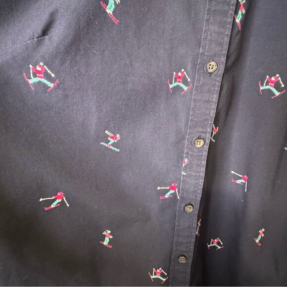 Talbots Size Small Navy Blue Oxford Shirt with Embroidered Skiers - Picture 6 of 7